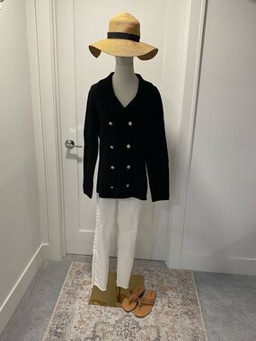 H&M Black Double-Breasted Pea Coat with Gold Buttons